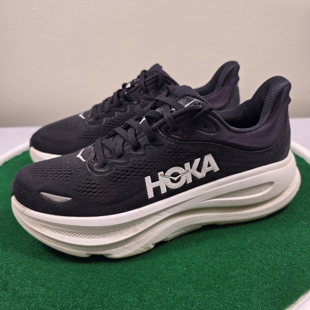 Hoka Bondi 9 Running Shoes Womens 9.5B Black White 1162012 Comfort Sneaker